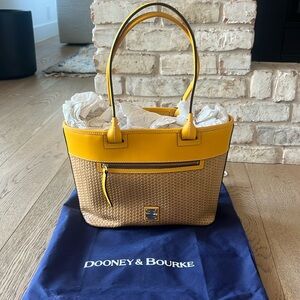 Dooney & Bourke large woven leather Beacon tote. Tan and yellow. Never used.NWOT